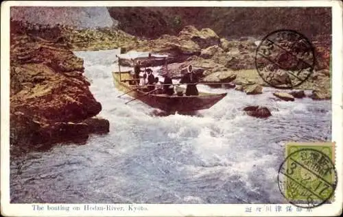 Ak Präfektur Kyoto Japan, Bootfahren auf dem Hodzu-Fluss