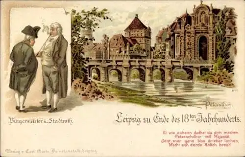 Litho Leipzig in Sachsen, Bürgermeister, Stadtrat, Peterstor, Ende XVIII. Jahrhunderts