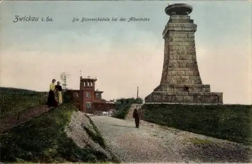 Ak Zwickau in Sachsen, Bismarcksäule, Alberthöhe