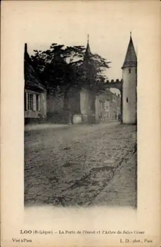 Ak Lo Loo Westflandern Belgien, Westtor, Baum von Julius Cäsar