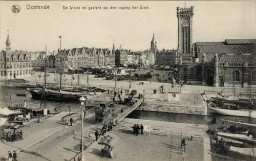 Ak Ostende Ostende Westflandern, De Statie und ein Blick auf den Eingang zur Stadt