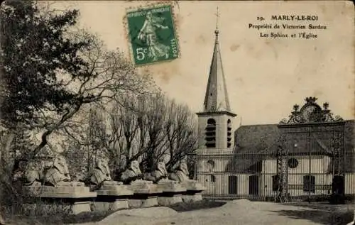 Ak Marly le Roi Yvelines, Propriété V. Sardou, Les Sphinx, Kirche