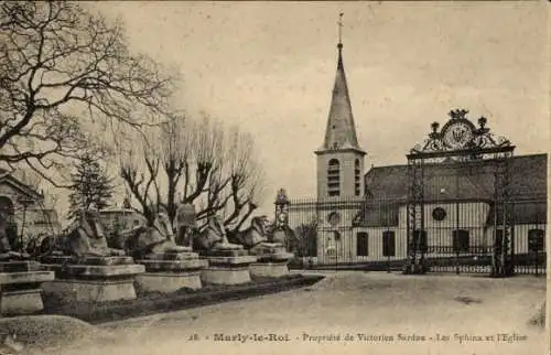 Ak Marly le Roi Yvelines, Propriete de Victorien Sardou, Les Sphinx, Kirche