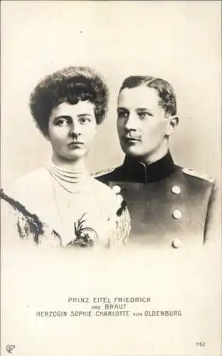 Ak Eitel Friedrich Prinz von Preußen, Herzogin Sophie Charlotte von Oldenburg