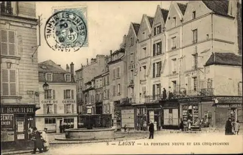 Ak Lagny Seine et Marne, La Fontaine Neuve, Les Cinq-Pignons