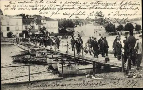 Ak Lagny Seine et Marne, Grande Guerre 1914-15, Pont de bateaux