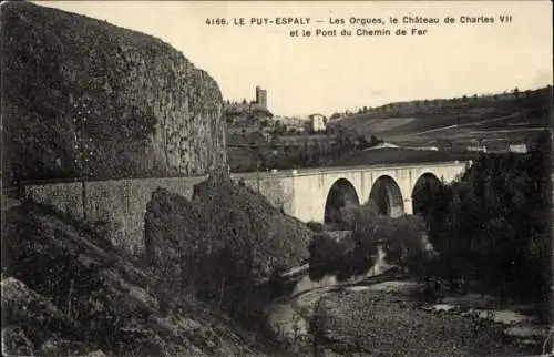 Ak Espaly Saint Marcel Le Puy en Velay Haute Loire, Les orgues, le Chateau de Charles VII, Pont