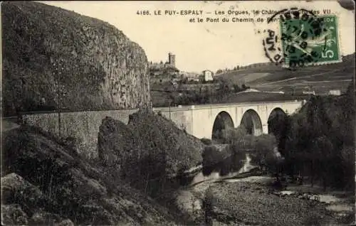 Ak Espaly Saint Marcel Le Puy en Velay Haute Loire, Les orgues, le Chateau de Charles VII, Pont