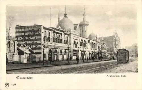 Ak Düsseldorf am Rhein, Arabisches Café, Straßenbahn