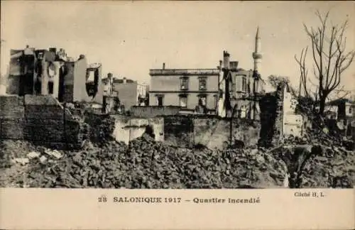 Ak Saloniki Thessaloniki Griechenland, Ruinen nach Brand 1917