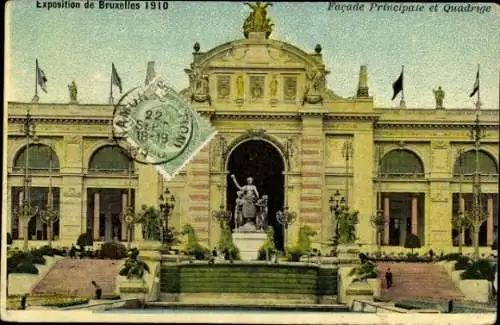 Ak Brüssel Brüssel, Ausstellung 1910, Hauptfassade, Quadriga