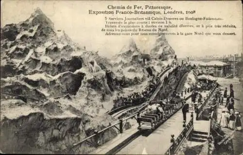 Ak London City, Franco British Exhibition 1908, Scenic Railway, Fahrgeschäft, Achterbahn