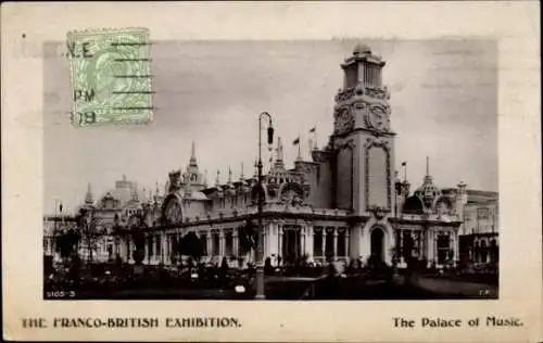 Passepartout Ak London City England, Französisch-Britische Ausstellung 1908, Palast der Musik