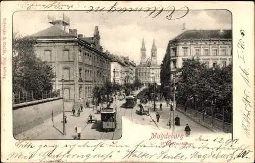 Ak Magdeburg an der Elbe, Wilhelmstraße, Straßenbahn