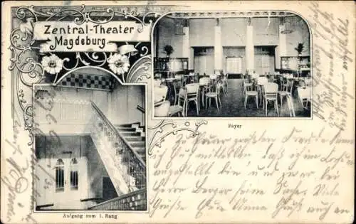 Ak Magdeburg an der Elbe, Zentral-Theater, Aufgang zum 1. Rang, Foyer