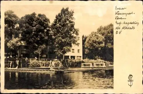 Ak Magdeburg, Freier Wassersport-Verein, Vereinsheim im Stadtpark, Sommerbad, Tore