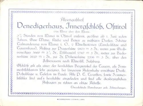 Ak Innergschlöß Tirol, Alpengasthof Denedigerhaus