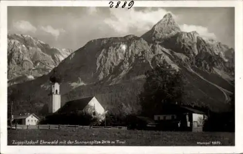 Ak Ehrwald in Tirol, Kirche mit Sonnenspitze