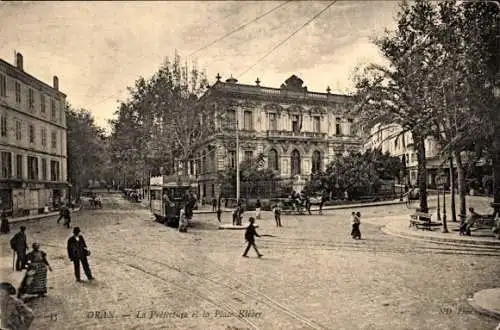 Ak Oran Algerian, Die Präfektur und Place Kleber, Straßenbahn