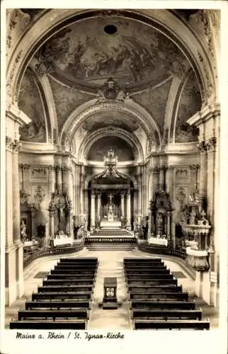 Ak Mainz am Rhein, St. Ignaz-Kirche, Innenraum, Bänke, Altar, Kanzel