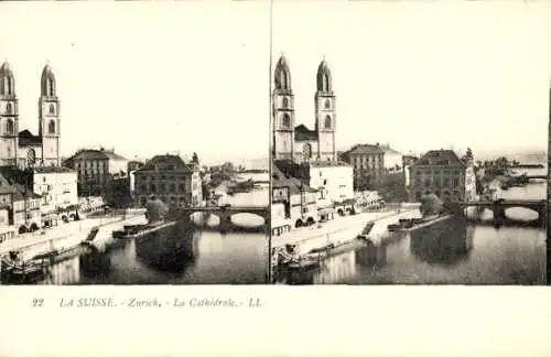 Stereo Ak Zürich Stadt Schweiz, Kathedrale