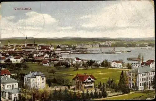 Ak Konstanz Bodensee, Blick auf den Ort mit Hafen