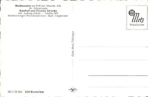 Ak Weißenstein Lauterstein in Württemberg, Panorama, Gasthof zur Schenke, Gästezimmer, Speiseraum