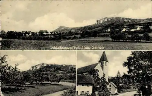 Ak Schlaifhausen Wiesenthau in Oberfranken, Panorama, Kirche