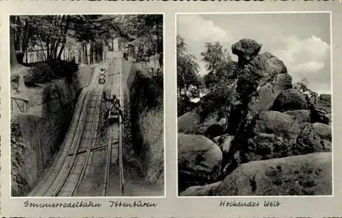 Ak Ibbenbüren in Westfalen, Dörenther Klippen, Hockendes Weib, Sommerrodelbahn