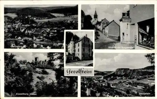 Ak Gerolstein in der Eifel, Burgstraße, Rathaus, Kasselburg, Gesamtansicht