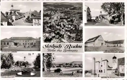 Ak Stockach im Hegau Baden, Technische Schule, Stadtgarten, Kirche, Kriegerdenkmal