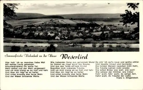 Ak Wahmbeck Bodenfelde an der Weser, Gesamtansicht, Weserlied