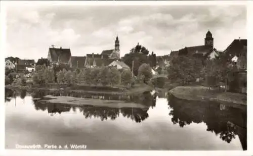 Ak Donauwörth in Schwaben Bayern, Teilansicht, Kirche, Wörnitz