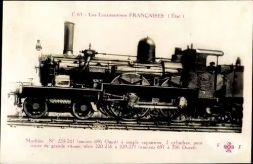 Ak Les Locomotives Francaises, Machine No. 220-261, 696 Ouest, Dampflokomotive