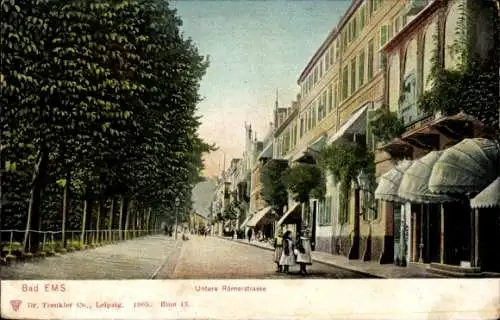 Ak Bad Ems, Untere Römerstraße, Straßenansicht mit Passanten