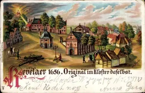 Litho Kevelaer am Niederrhein, Ort im Jahre 1656, Kloster