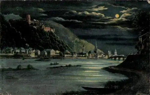 Ak Heidelberg am Neckar, Schloss, Nacht, Vollmond