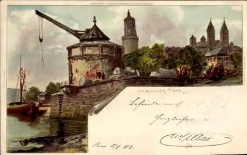 Künstler Litho Bilsey, Andernach am Rhein, Hafenpartie