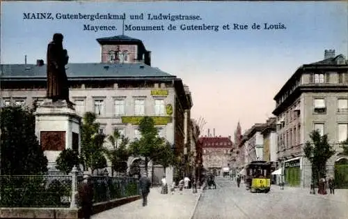 Ak Mainz am Rhein, Gutenbergdenkmal, Ludwigstraße