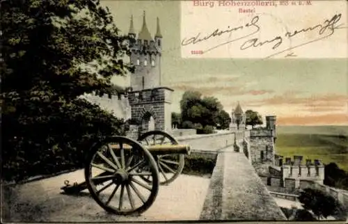 Ak Zimmern Bisingen im Zollernalbkreis, Burg Hohenzollern, Bastei, Kanone