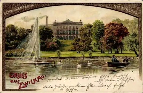 Litho Zwickau in Sachsen, Schwanenteich mit Schloss