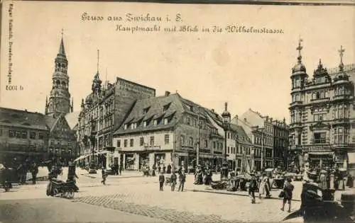 Ak Zwickau in Sachsen, Hauptmarkt, Wilhelmstraße, Passanten