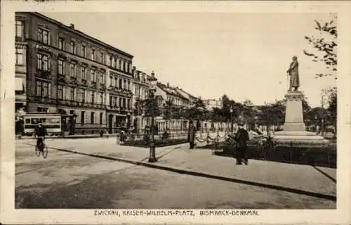 Ak Zwickau in Sachsen, Kaiser Wilhelm Platz, Bismarck Denkmal