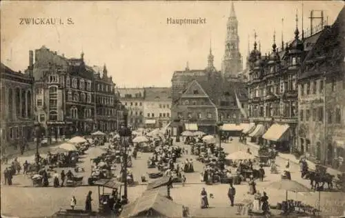 Ak Zwickau in Sachsen, Hauptmarkt, Marktstände