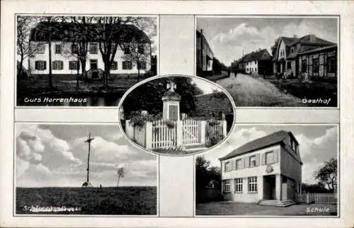 Ak Burgheßler An der Poststraße im Burgenlandkreis, Guts Herrenhaus, Gasthof Tauhardt, Schule