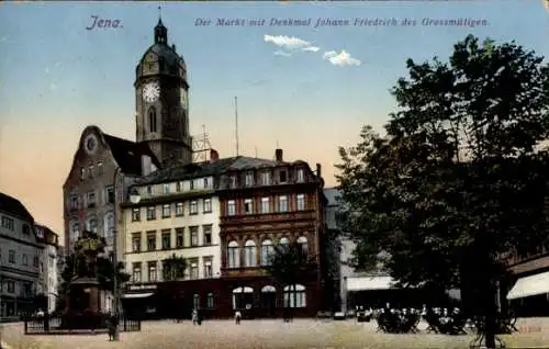 Ak Jena in Thüringen, Markt mit Denkmal Johann Friedrich des Großmütigen