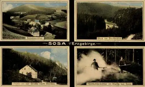 Ak Sosa Eibenstock im Erzgebirge, Sosabachtal, Bockautal, Holzkohlenköhler im Wald