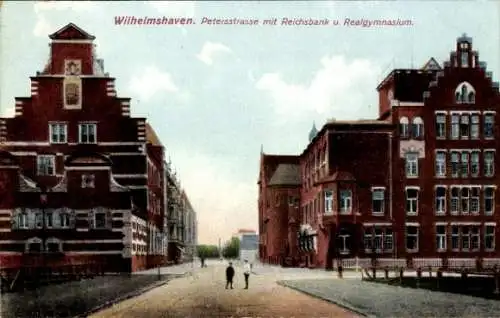 Ak Wilhelmshaven, Petersstraße mit Reichsbank und Realgymnasium