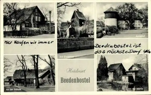 Ak Beedenbostel in Niedersachsen, Amtshof, Ehrenmal, Mühle, Schule, Bauerngehöft, Geschäft Smid