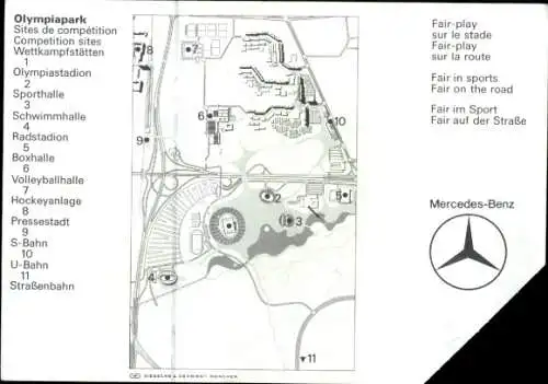 Reklamekarte München, Olympiastadion, Leichtathletik, Jahr 1972, Mercedes Benz